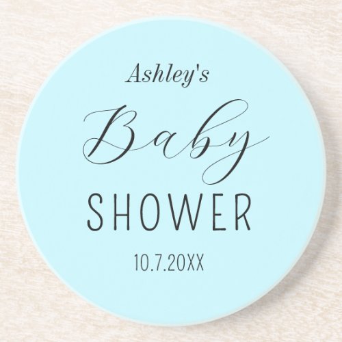 Boy Baby Shower Blue Calligraphy  Coaster