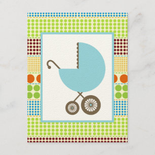 Boy Baby Shower Blue Carriage & Boho Dots Invitation