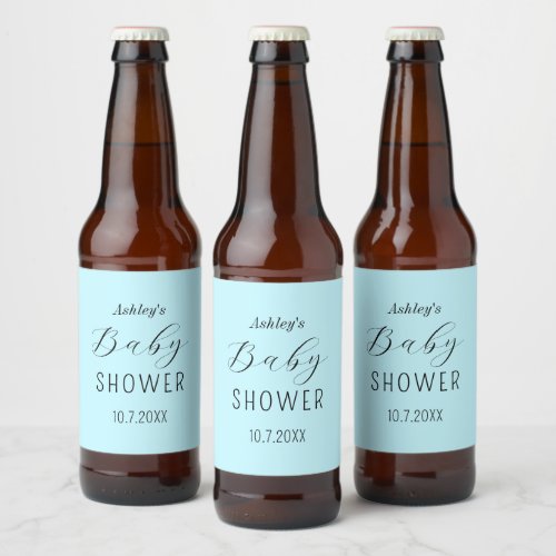 Boy Baby Shower Blue Elegant  Beer Bottle Label