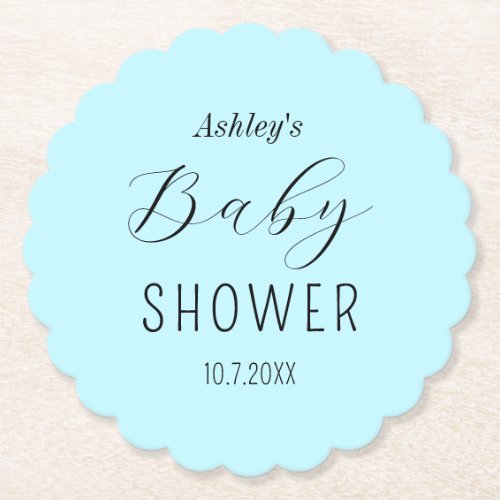 Boy Baby Shower Blue Minimalist Paper Coaster