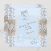 Boy Baby Shower Blue Pearl Lace Vintage Bears Spot Invitation (Front/Back)