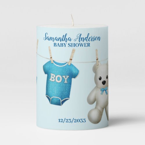 Boy Baby Shower Blue Pillar Candle