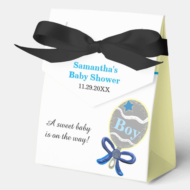Boy Baby Shower Blue Rattle Favor Boxes (Front)