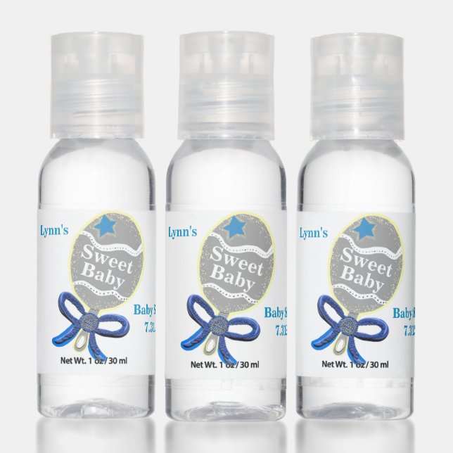Boy Baby Shower Blue Rattle Hand Sanitizer (Set)