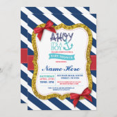 Boy Baby Shower Blue Red Ahoy Sailor Stripe Invite (Front/Back)