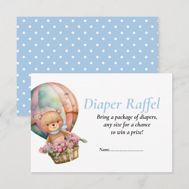 Boy Baby Shower Blue Teddy Balloons Diaper Raffel  Invitation (Front/Back)