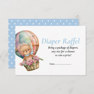Boy Baby Shower Blue Teddy Balloons Diaper Raffel  Invitation