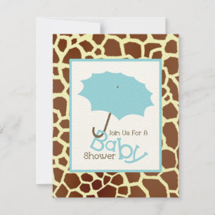 Boy Baby Shower - Blue Umbrella & Giraffe Print Invitation