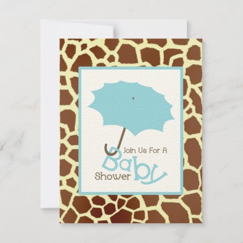 Boy Baby Shower _ Blue Umbrella  Giraffe Print Invitation