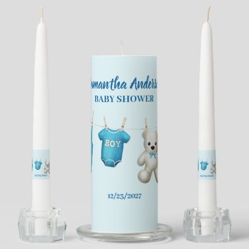 Boy Baby Shower Blue  Unity Candle Set