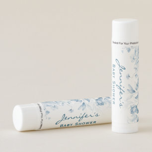 Boy Baby Shower Blue Watercolor Floral Drop Lip Balm