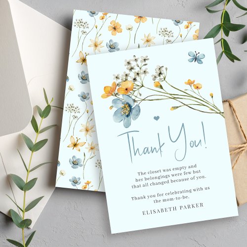 Boy baby shower blue watercolor thank you card