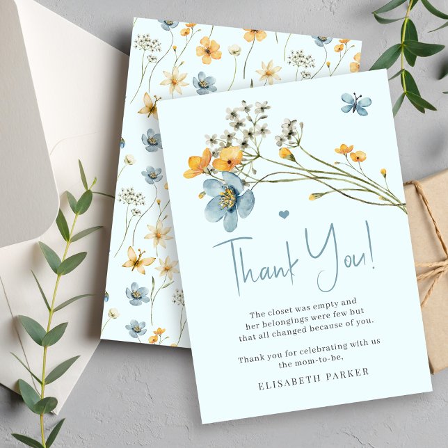 Boy baby shower blue watercolor thank you card (Creator Uploaded)