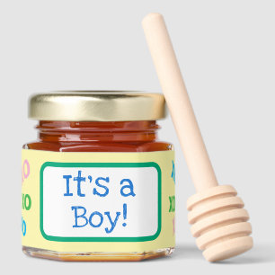 Boy Baby Shower Blue Yellow Kiss Hug Honey Jar Favors