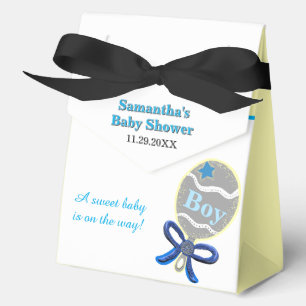 Boy Baby Shower Blue Yellow Rattle Favor Boxes