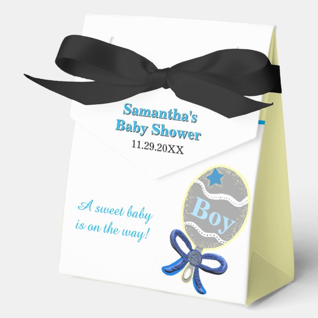 Boy Baby Shower Blue Yellow Rattle Favor Boxes (Front)