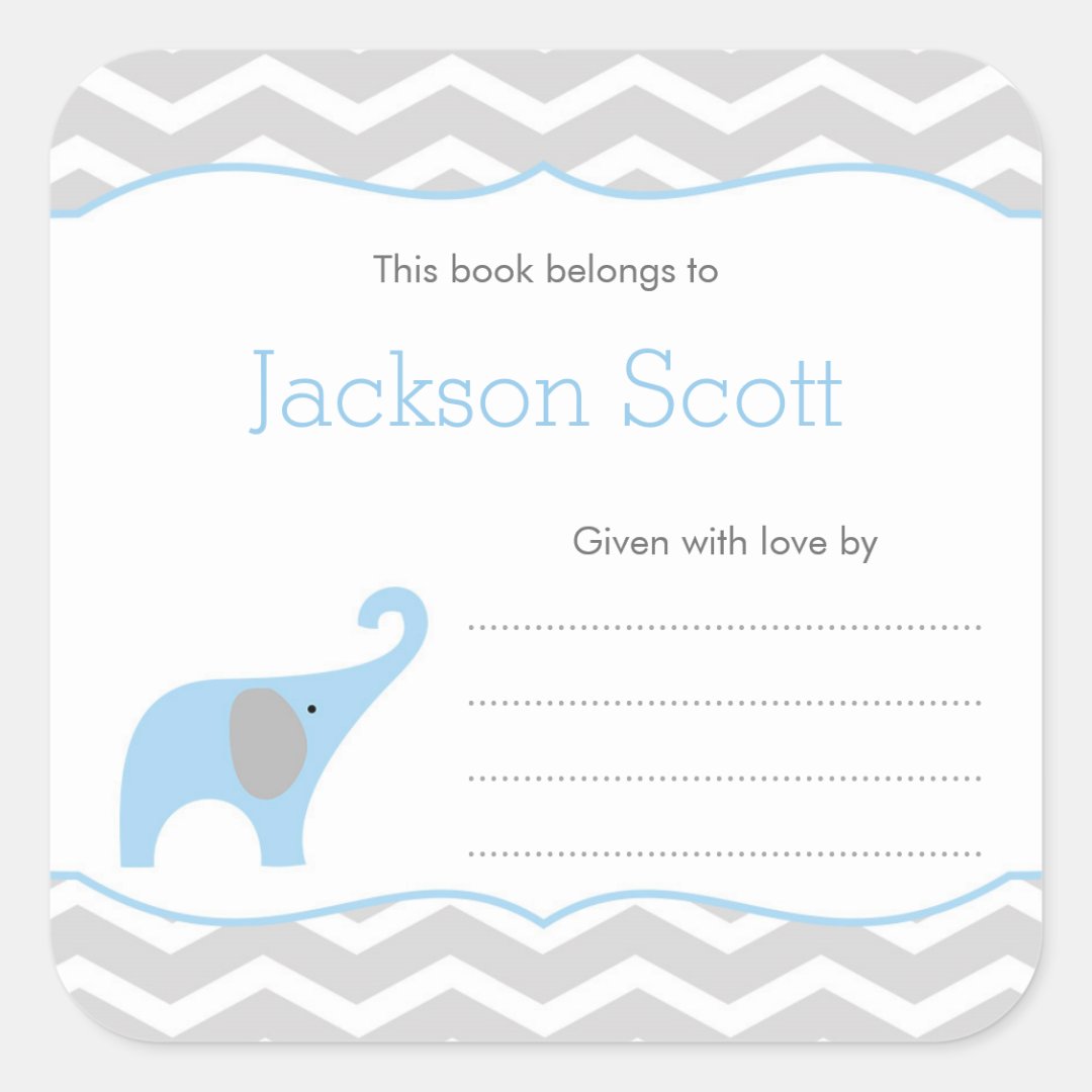 Boy Baby Shower Bookplate, baby's first library Square Sticker | Zazzle