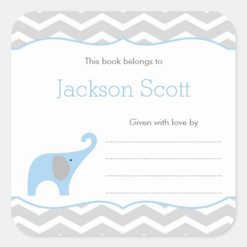 Boy Baby Shower Bookplate babys first library Square Sticker