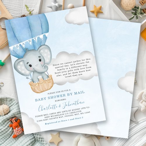 Boy Baby Shower By Mail Elephant Blue Invitation