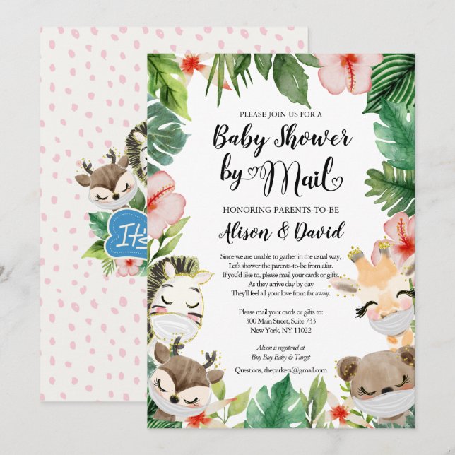 Boy Baby Shower By Mail | Masked Safari Friends Invitation (Front/Back)