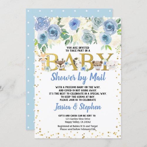 Boy Baby Shower By Mail Pandemic Woodland Animals Invitation