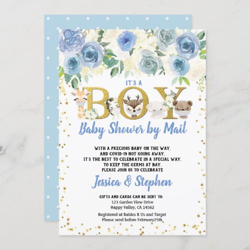 Boy Baby Shower By Mail Pandemic Woodland Animals Invitation