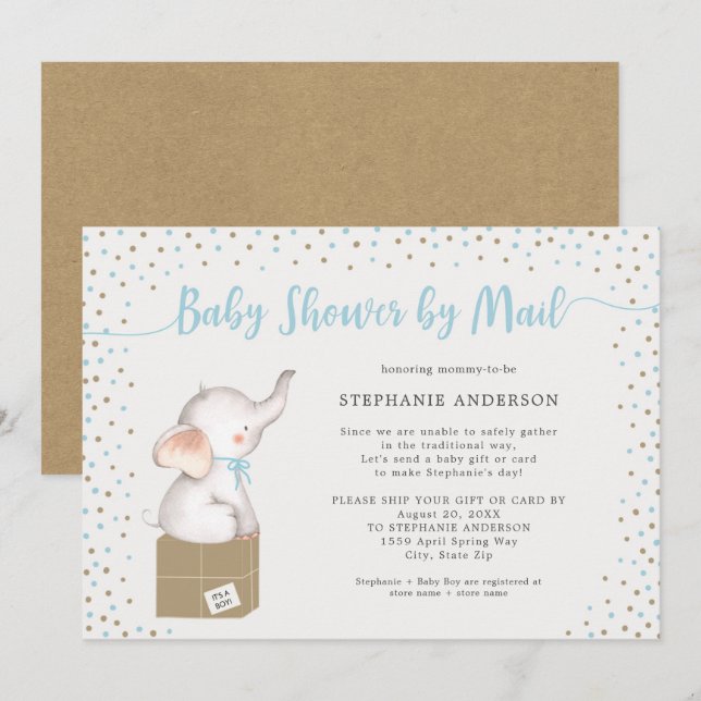 Boy Baby Shower by mail with shipping box Invitation (Front/Back)