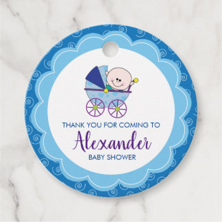 Boy Baby Shower Carriage Favor Tag