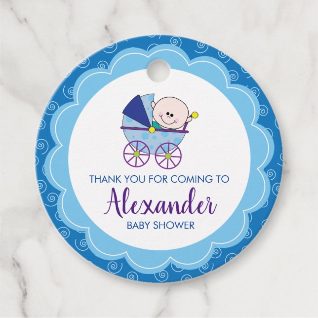 Boy Baby Shower Carriage Favor Tag (Front)