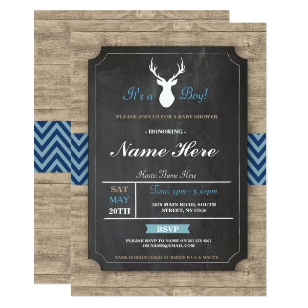 Boy Baby Shower Chalk Rustic Antler Stag Invite