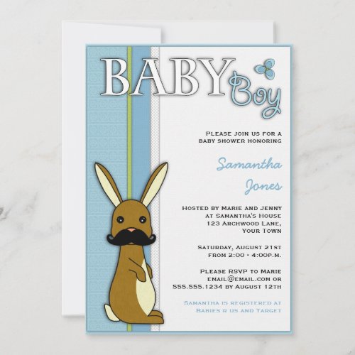Boy Baby Shower Cute Bunny with Mustache - Blue Announcement