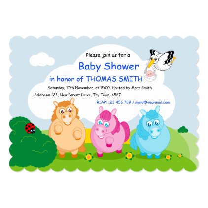 Boy Baby Shower: Cute colorful ponies scene, Card