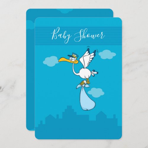 Boy Baby Shower cute Stork cartoon Invitation