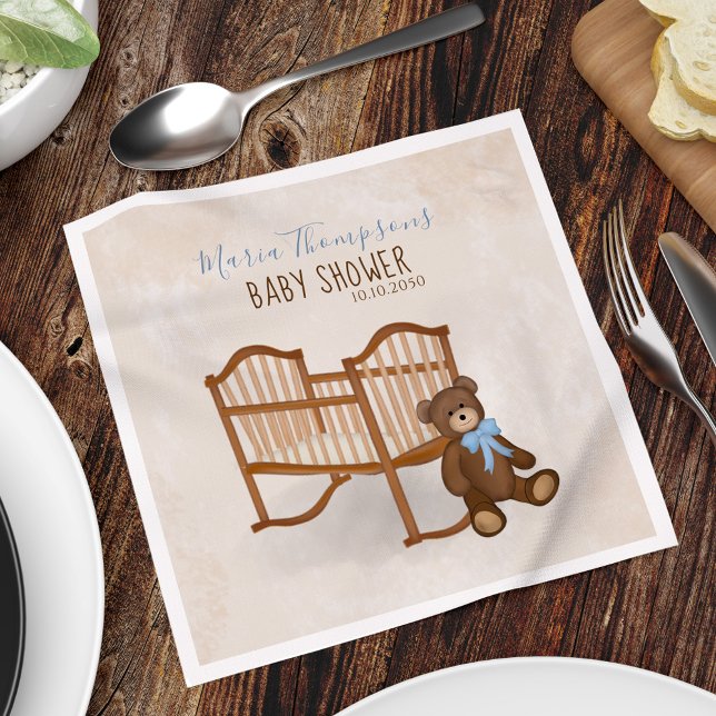Boy Baby Shower Cute Teddy Bear Custom  Napkins (Baby shower nursery teddy bear napkin)