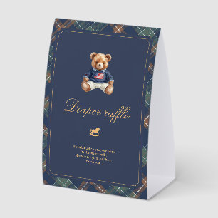 Boy Baby Shower Diaper Raffle Sign Navy Plaid
