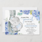 Boy baby shower, elephant floral blue watercolors