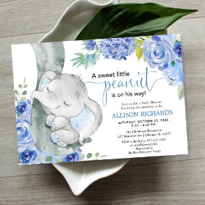 Boy baby shower, elephant floral blue watercolors invitation