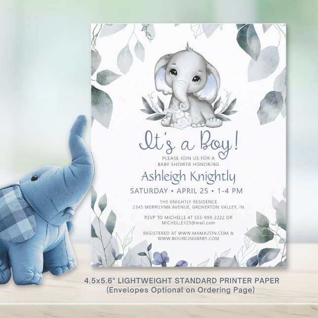 Boy Baby Shower Elephant Watercolor Budget Invite (Creator Uploaded)