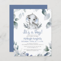 Boy Baby Shower Elephant Watercolor Budget Invite