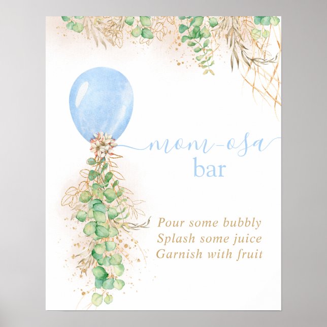 Boy Baby Shower Eucalyptus Balloon Momosa Bar Poster (Front)