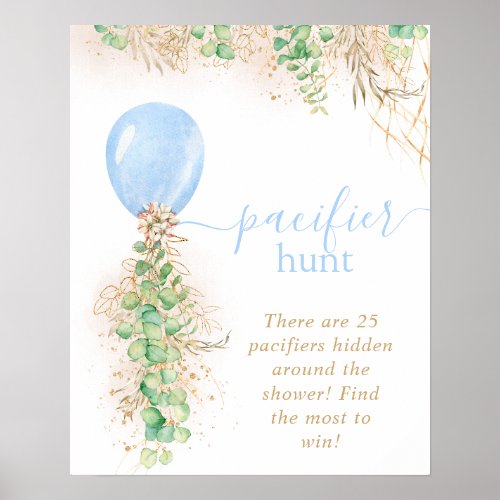 Boy Baby Shower Eucalyptus Balloon Pacifier Hunt Poster