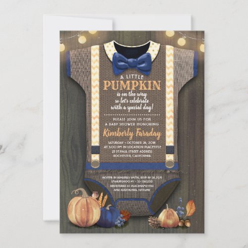 Boy Baby Shower Fall Pumpkin Rustic Burlap Wood Invitation