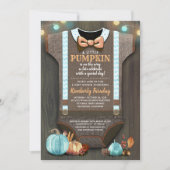Boy Baby Shower Fall Pumpkin Rustic Burlap Wood Invitation (Front)