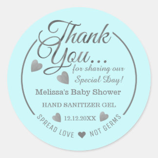 Boy Baby Shower Favor Spread Love Silver Thank You Classic Round Sticker