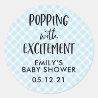 Boy Baby Shower Favor Stickers, Popcorn Classic Round Sticker