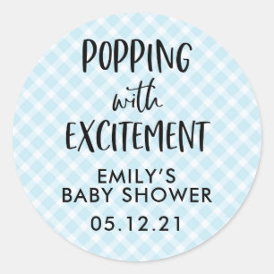 Boy Baby Shower Favor Stickers, Popcorn Classic Round Sticker