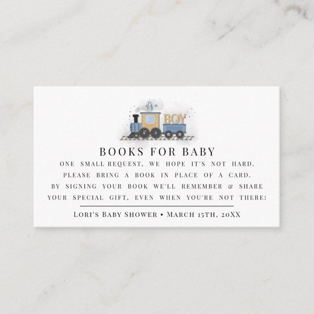 Boy Baby Shower Favors| It's A Boy | Train Enclosure Card (Front)