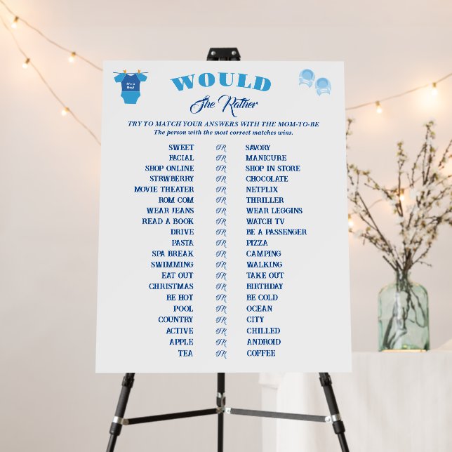 Boy Baby Shower Games Prediction and Advice.  Foam Board (In Situ (Stand))