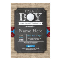 Boy Baby Shower Golf Ball Argyle Chalk Invite