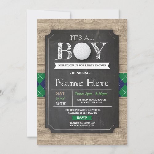 Boy Baby Shower Golf Ball Sports Chalk Invite